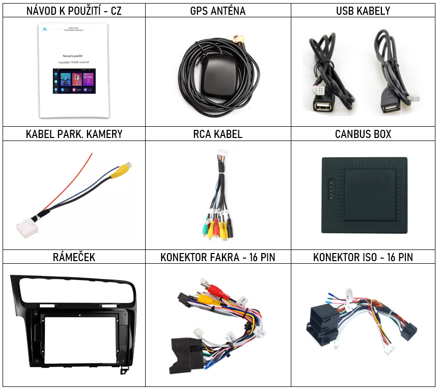 CZ Příslušenství pro autorádio Podofo pro Volkswagen Golf 7 cerny s carplay a androidauto - evtech.cz